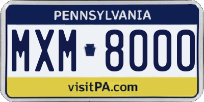 PA license plate MXM8000