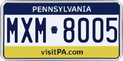 PA license plate MXM8005