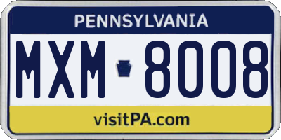 PA license plate MXM8008