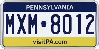 PA license plate MXM8012
