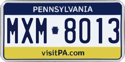 PA license plate MXM8013