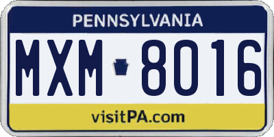 PA license plate MXM8016