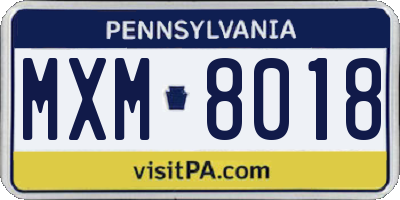 PA license plate MXM8018