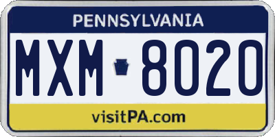 PA license plate MXM8020