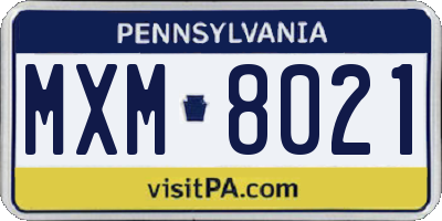 PA license plate MXM8021