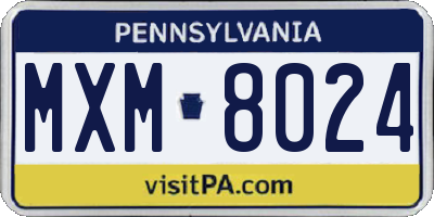 PA license plate MXM8024