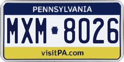 PA license plate MXM8026