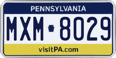 PA license plate MXM8029