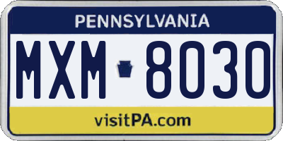 PA license plate MXM8030