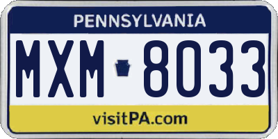PA license plate MXM8033