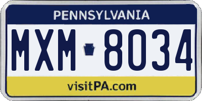 PA license plate MXM8034