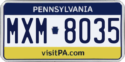 PA license plate MXM8035