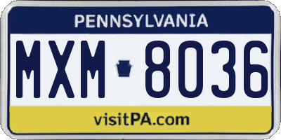 PA license plate MXM8036