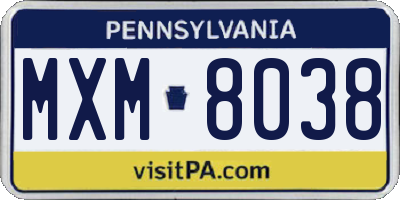 PA license plate MXM8038