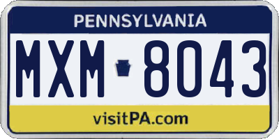 PA license plate MXM8043