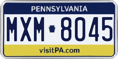 PA license plate MXM8045