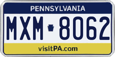 PA license plate MXM8062