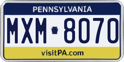 PA license plate MXM8070