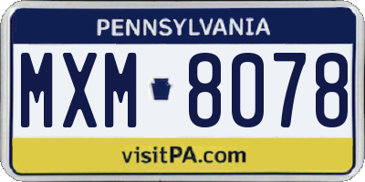 PA license plate MXM8078