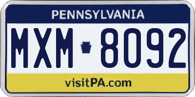 PA license plate MXM8092