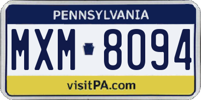 PA license plate MXM8094