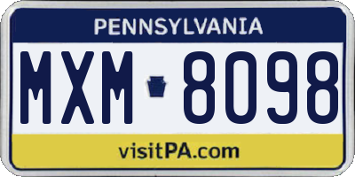 PA license plate MXM8098