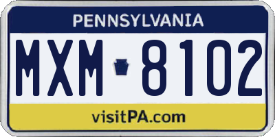PA license plate MXM8102