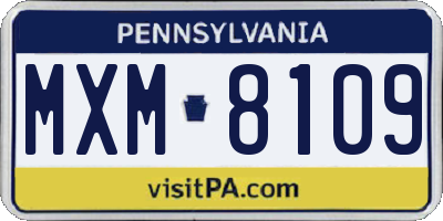 PA license plate MXM8109