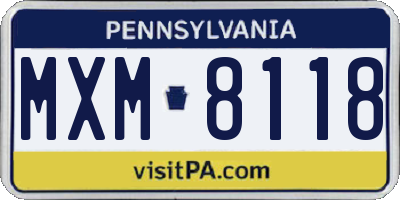 PA license plate MXM8118