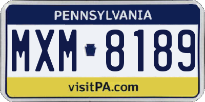PA license plate MXM8189