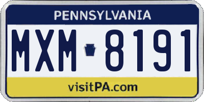 PA license plate MXM8191