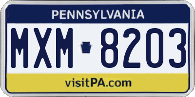 PA license plate MXM8203