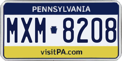 PA license plate MXM8208
