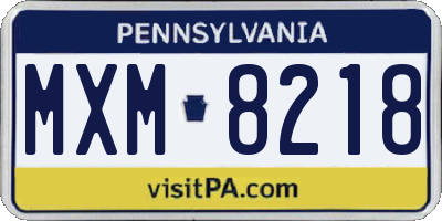 PA license plate MXM8218