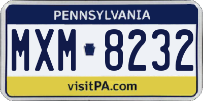 PA license plate MXM8232