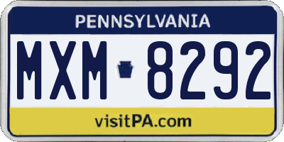 PA license plate MXM8292