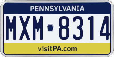PA license plate MXM8314
