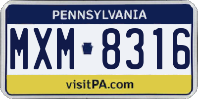 PA license plate MXM8316