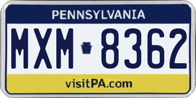 PA license plate MXM8362