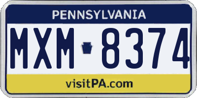 PA license plate MXM8374