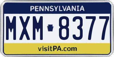 PA license plate MXM8377