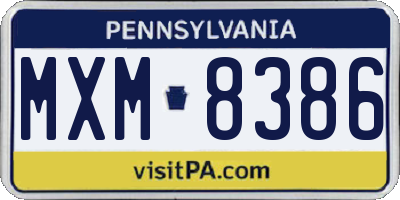 PA license plate MXM8386