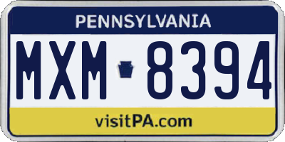 PA license plate MXM8394