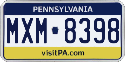 PA license plate MXM8398