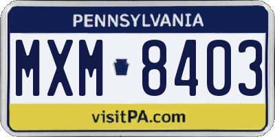 PA license plate MXM8403