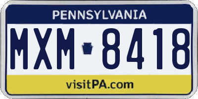 PA license plate MXM8418