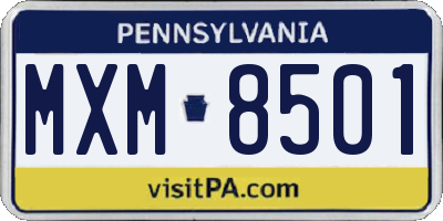 PA license plate MXM8501