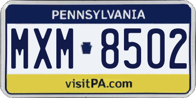 PA license plate MXM8502
