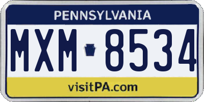 PA license plate MXM8534
