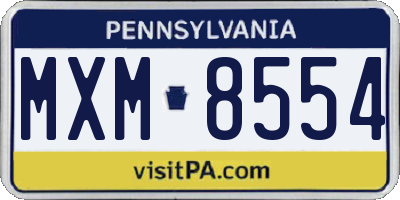 PA license plate MXM8554